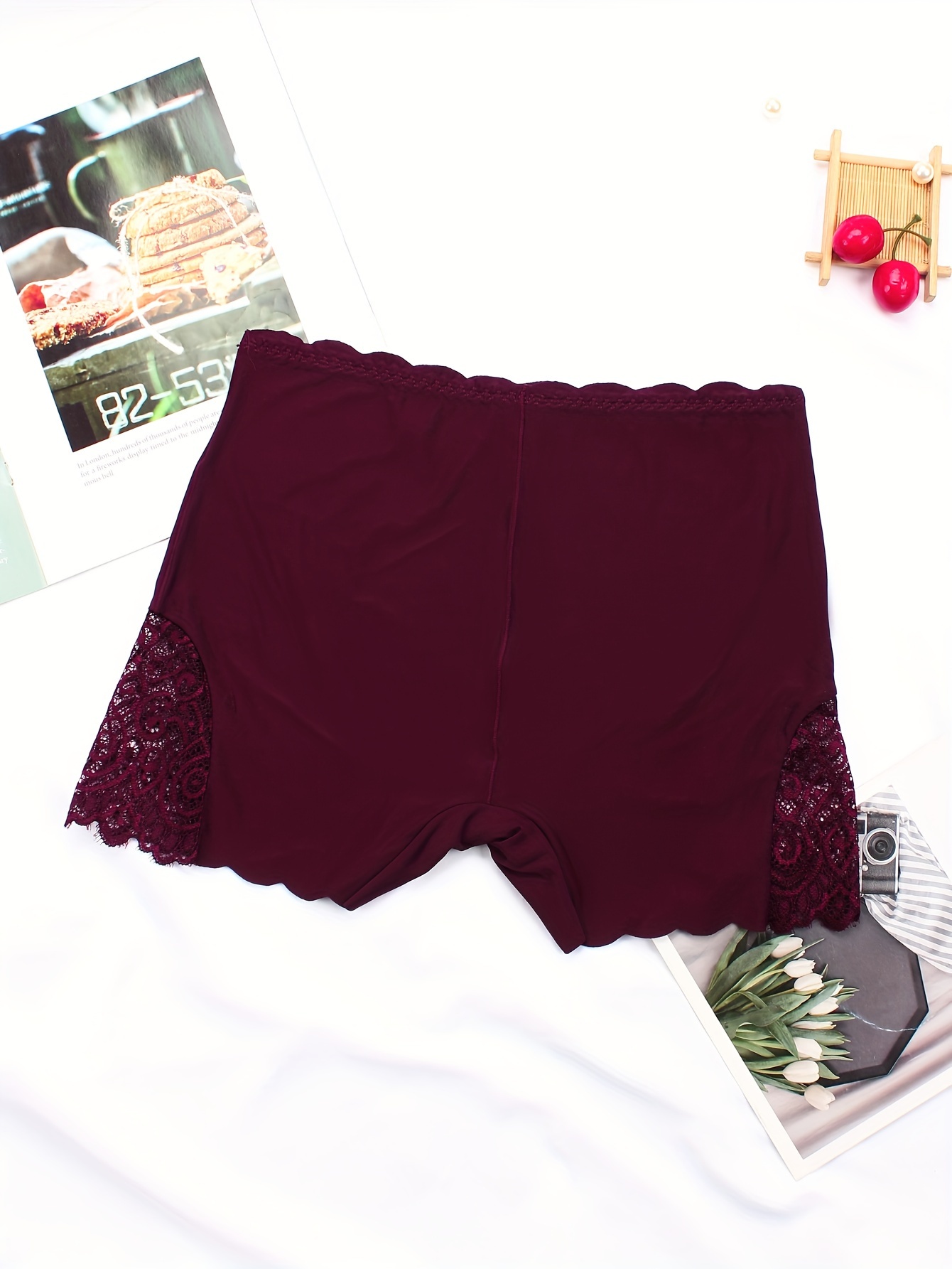 Contrast Lace Boyshort Panties Soft Comfortable Scallop Trim - Temu Canada