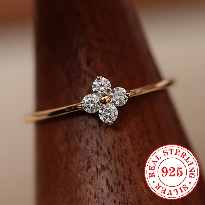 925 Silver Flower Ring with Synthetic April Birthstone Zirconia