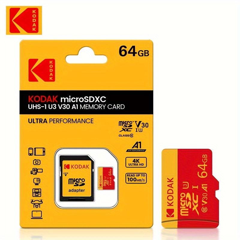 Image of Kodak Red And Yellow32gb 64gb 256gb Card U3 Micro Tf Sd Card Class 10 U3 Memory Card Tf Flash Card Memory Sd Cards For Tablet/camera/mobile Phone/laptop/pc/car Stereo/game Console/audio