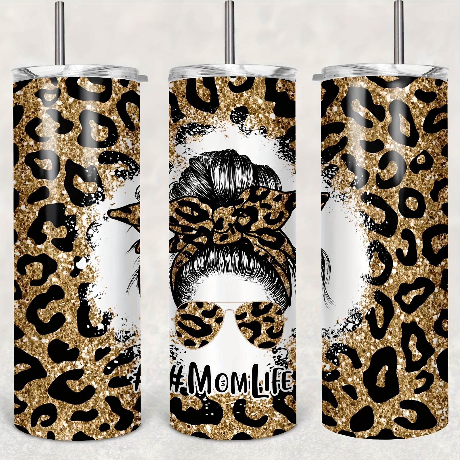 

1pc, 20oz/590ml Leopard Print Mom Life Skinny Tumbler With Lid And Straw, Stainless Steel Travel Mug, Vacuum Insulated Cup, Novelty Cup, Birthday Gifts, Christmas Gifts, Mothers Day Mother