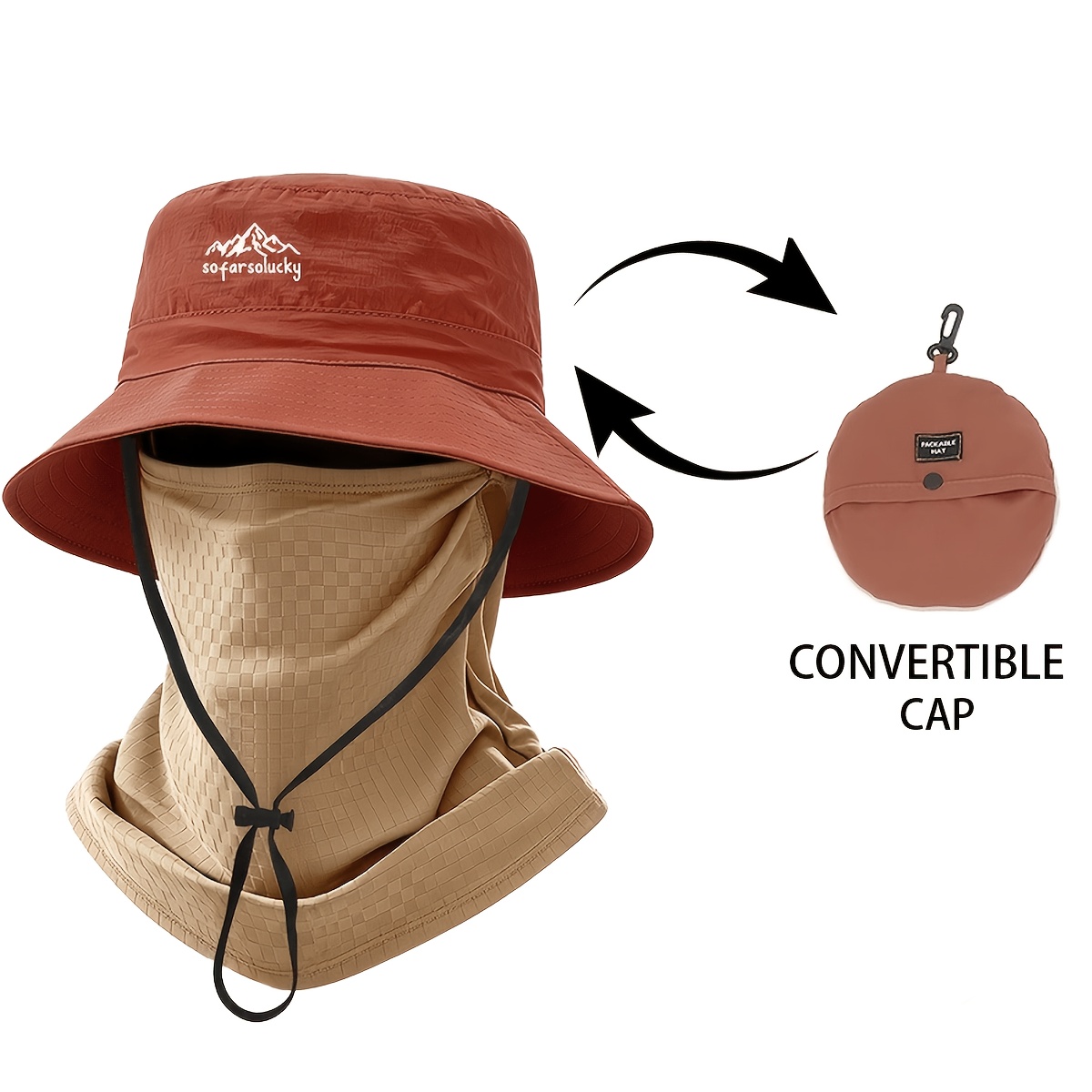TEMU 2pcs Men's New Outdoor Wide Brim Sunshade Fisherman Hat And Breathable Face Mask Set, 1pc Logo Hat And 1pc Face Mask, Mosquito-proof Face Mask