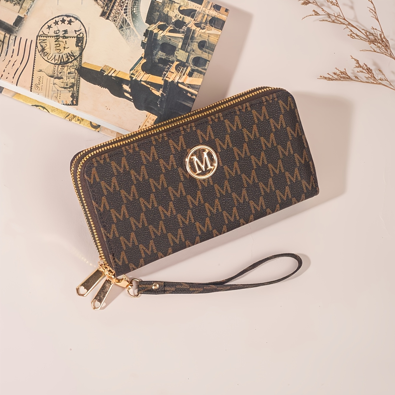 TEMU Unisex Double Zipper Long Wallet, New Pattern Clutch Bag, Multi-card Slots, Large Capacity, Zipper Compartments