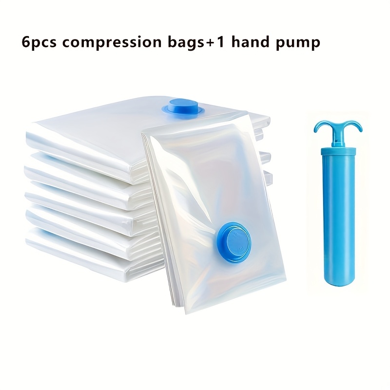 

6pcs Vacuum Storage Bags With 1 Manual Pump, Portable Plastic Travel Bag Clothes Storage Bag, For Bedding, Clothes, Supplies, Storage Space Saving Bag