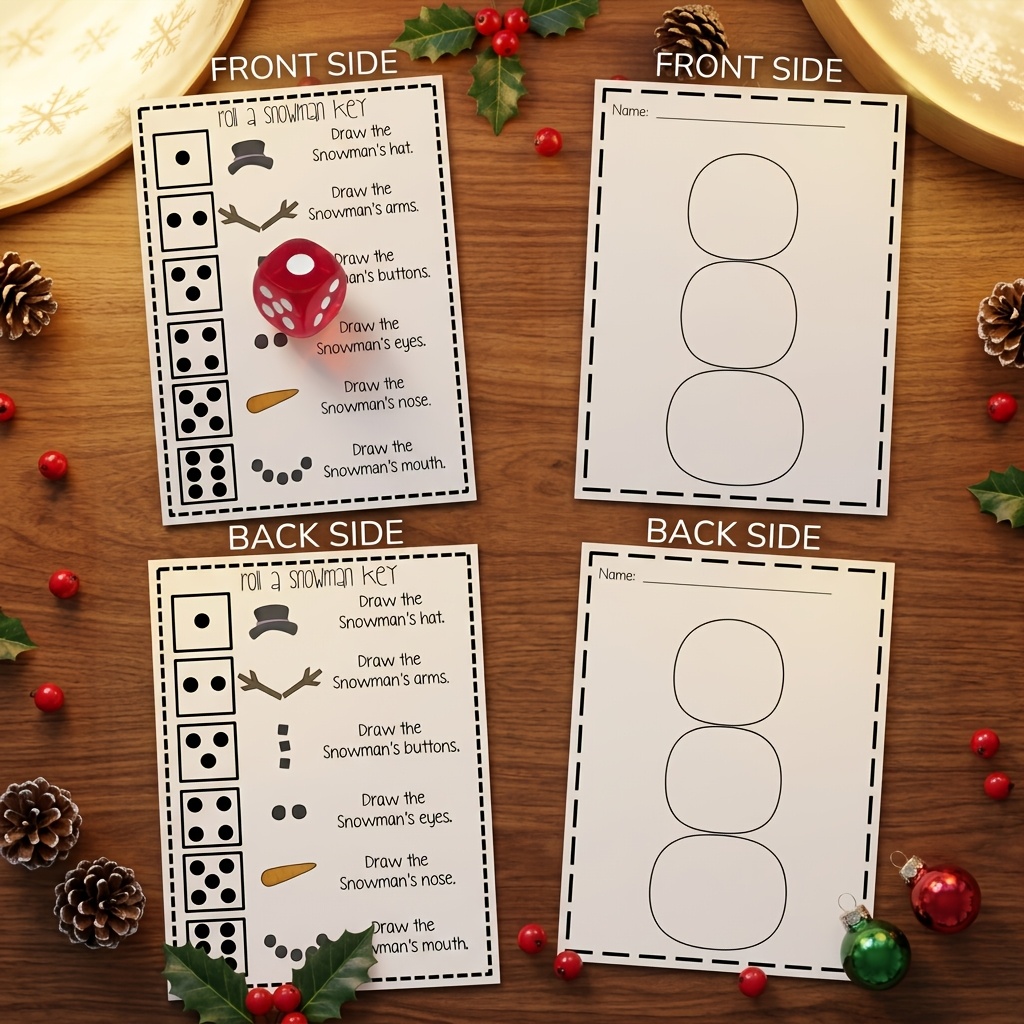 Roll a Snowman Game Cards with Dice Numbers