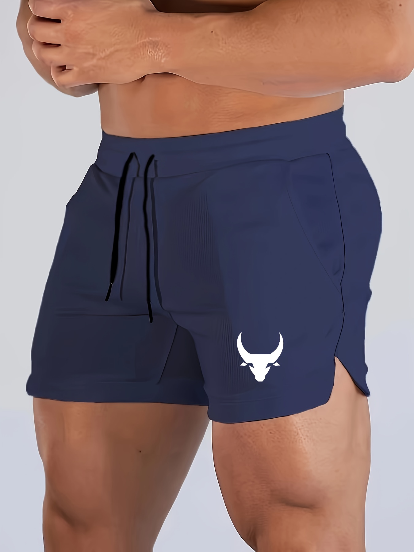 Men'S Slim Fit Athletic Shorts with Bull Head Print - Breathable Mesh, Stretch Polyester Fabric for Running, Gym, and Outdoor Activities, Casual Summer Shorts|Slim Fit Shorts|Wireframe Design