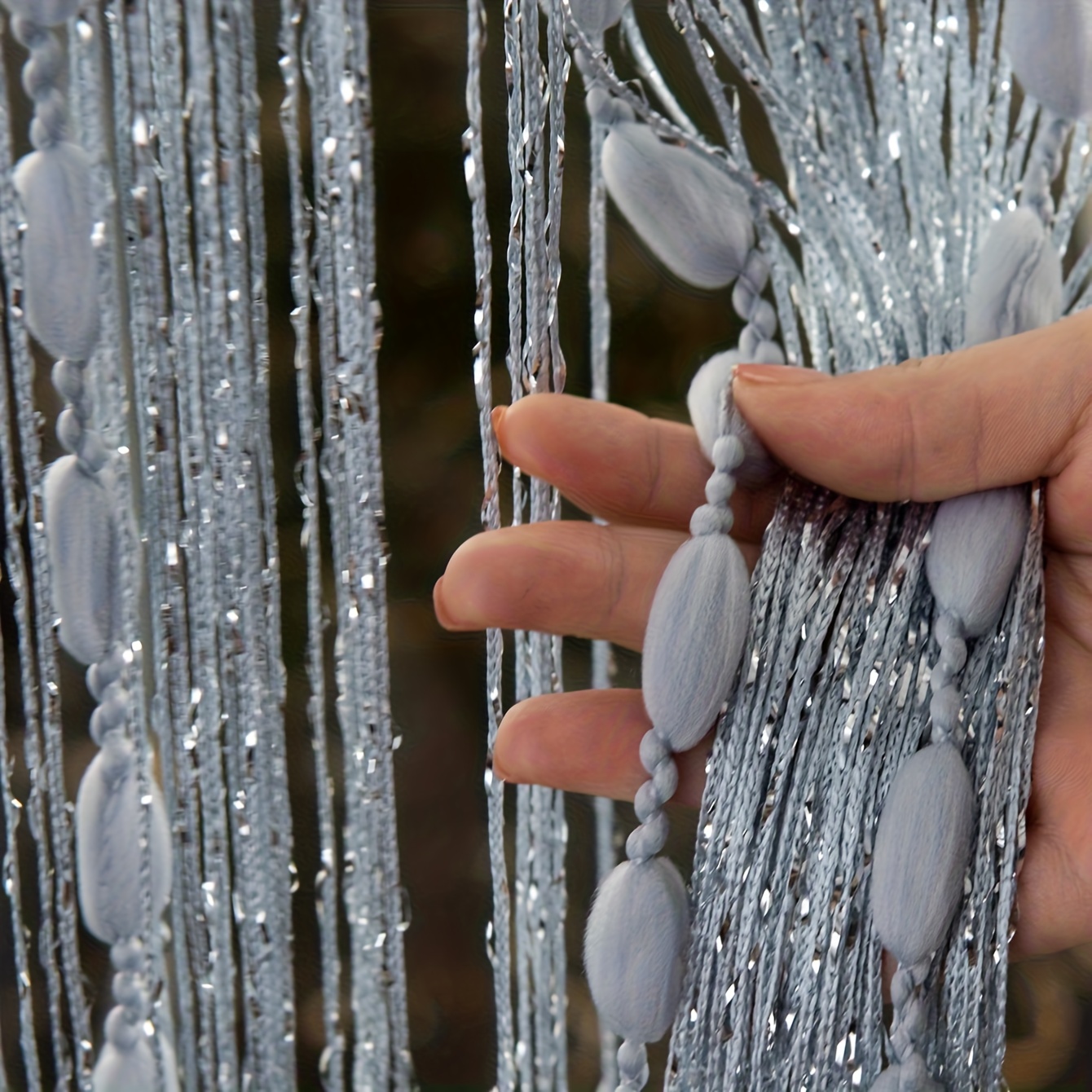 1pc Fashionable Solid Color Beaded String Curtain, Door Curtain, Partition Curtain
