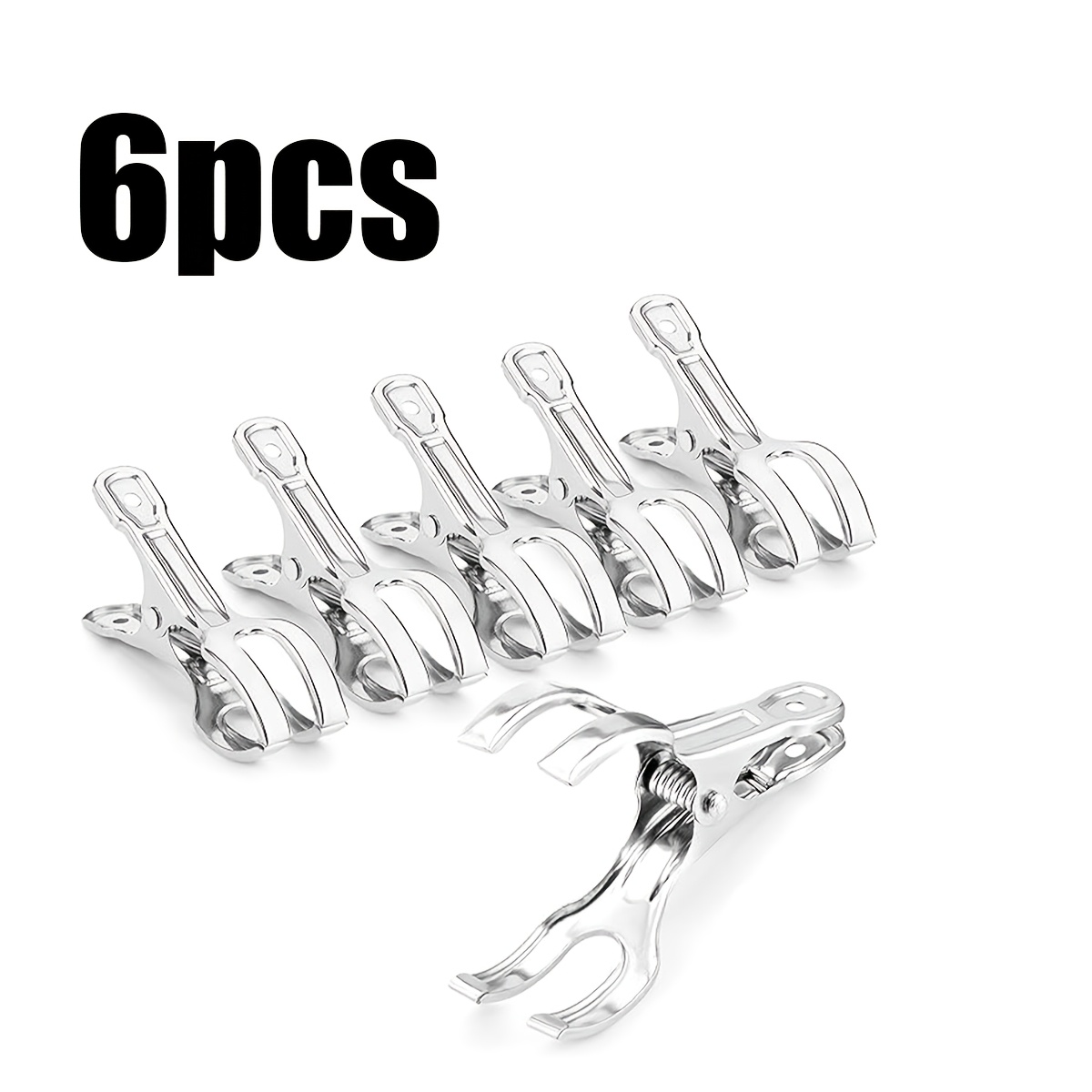 TEMU 6pcs Strong Stainless Steel Anti-wind Clips For Hanging Clothes. Hanging Rack Clips For Fixing Rack. Large-sized Stainless Steel Anti-wind Clips