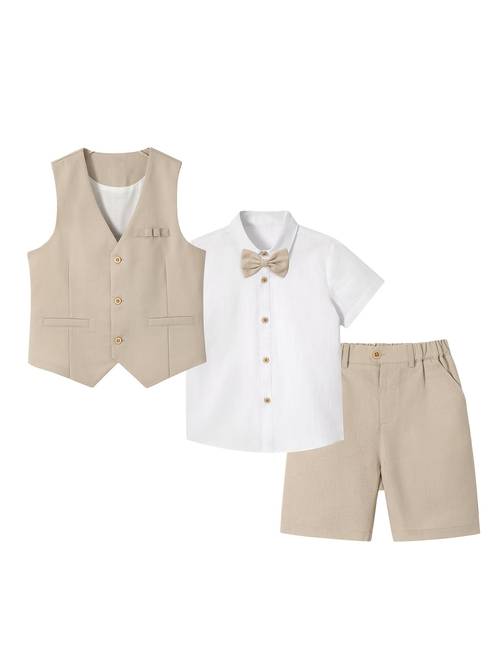 boys summer linen suit set 4pcs solid color vest shorts suit wedding graduation boy gentleman formal outfits for 4 16 years