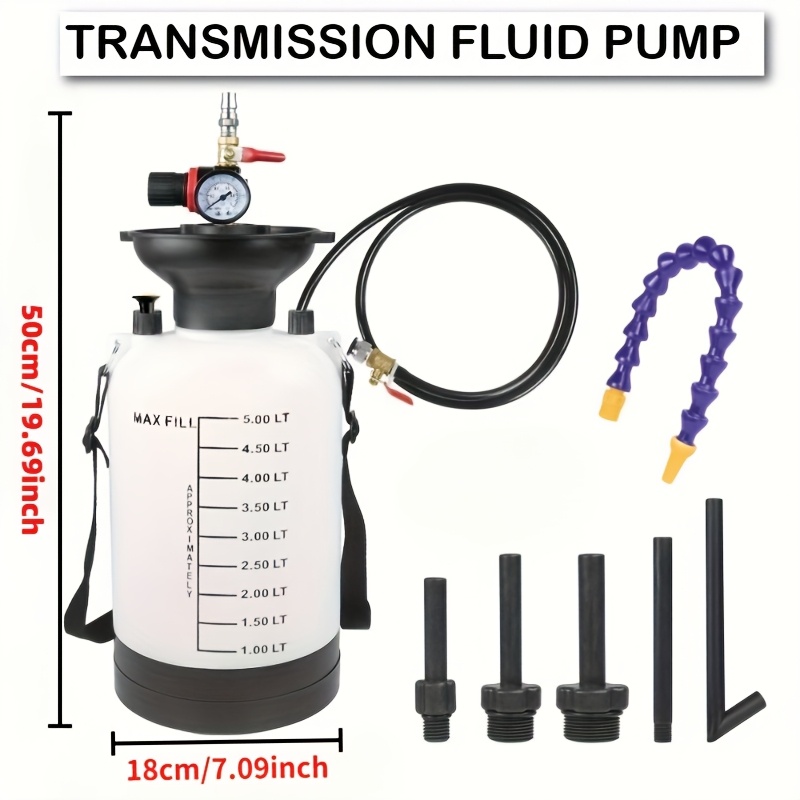 TEMU Transmission Fluid Transfer Pump, 5 1.32 Gallons Automatic Pneumatic Fluid Extractor Dispenser Filling Kit With 5 Atf Adapters