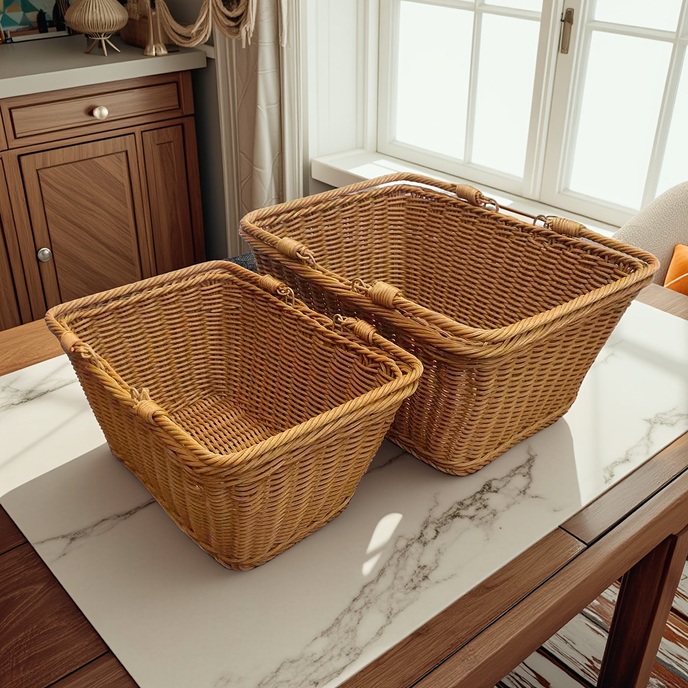 TEMU 2pcs Of Woven Baskets / Storage Baskets / Harvest Baskets / Tote Baskets / Utility Baskets / Gift Baskets / Flower Baskets / Suitable For Garden