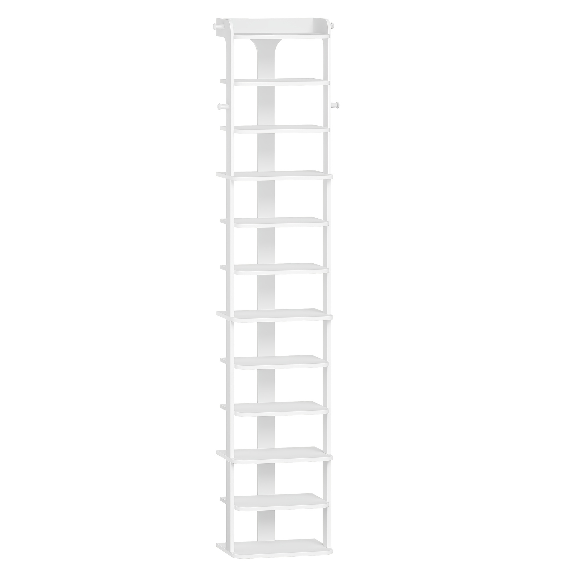 Image of Shoe Rack, Shoe Storage With 12 Levels, Wooden Shoe Organizer With Hooks, Adjustable, Space-, Suitable For Entrance, Hallway, Living Room, 40cm Wide, White
