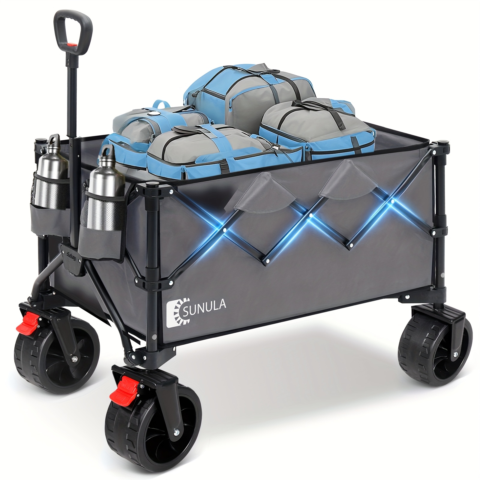 Sunula 300l Collapsible Foldable Wagon With Wheels, 330 Lbs Weight Capacity, Heavy-duty Portable Garden Cart For Beach, Shopping, Camping, Grocery, Sports & Outdoor Activities.