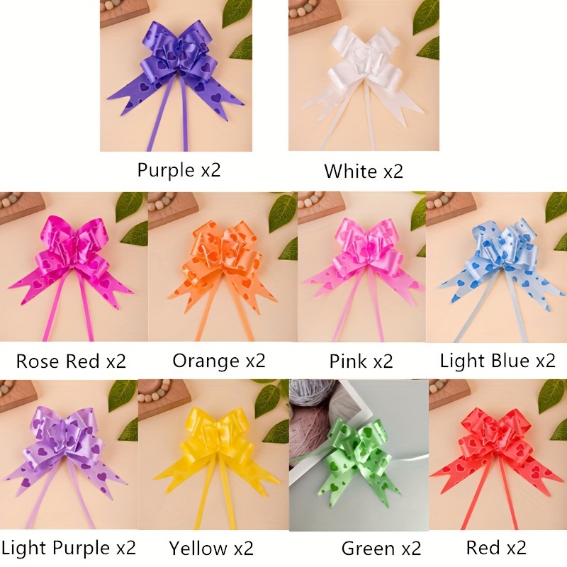 Image of 20pcs Heart Print Pull Bows 10 Colors 5.5inch Large Pull Bows Ribbon Perfect For Gift Box And Bag Wrapping, Basket Decoration, Christmas Tree Decor, Weddings, Birthdays And Party