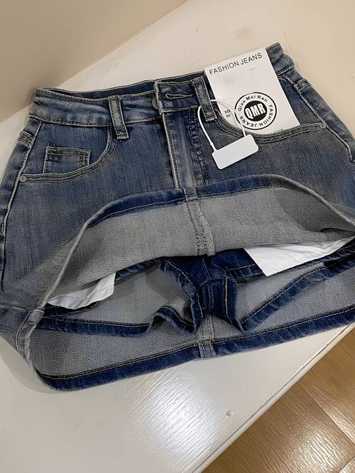 fashion and fit casual multi functional denim skirt y2k high mini skirt womens medium wash fit hot pants skirt high waisted design high elastic unique pocket hip wrap design