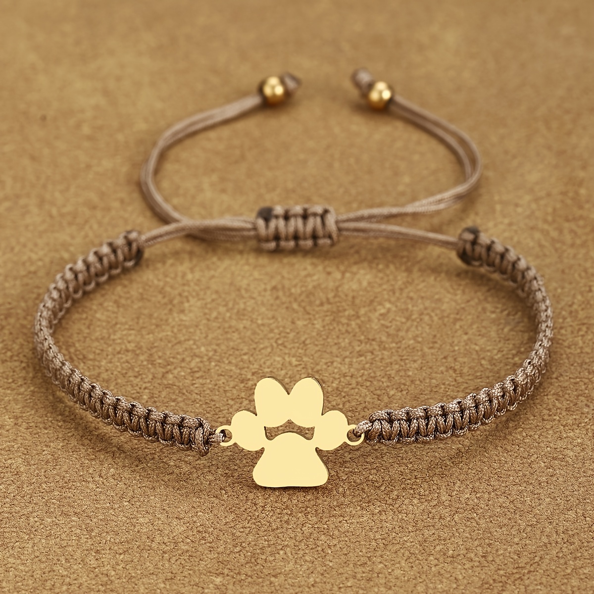 Image of A 304 Stainless Steel Footprint 18k Gold-plated Bracelet, Easy Adjustable Hand-woven Nylon Rope Bracelet, 12 Colors Matching Couple Rope, Suitable For Daily Men And Women, Gift