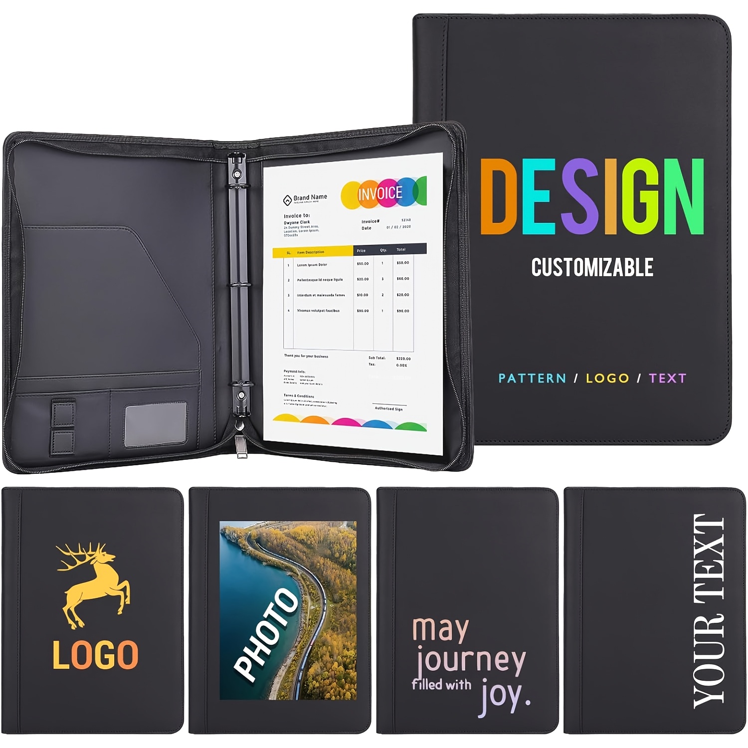 E-shop Personalisierte Mehrzweck-Ordner - Ringordner mit Reißverschluss, anpassbares Design für Logos/Fotos/Zitate, ideal für Geschäftsvorträge, oder