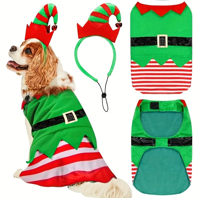 

2pcs Christmas Elf Dog Set - Polyester, , For Breeds