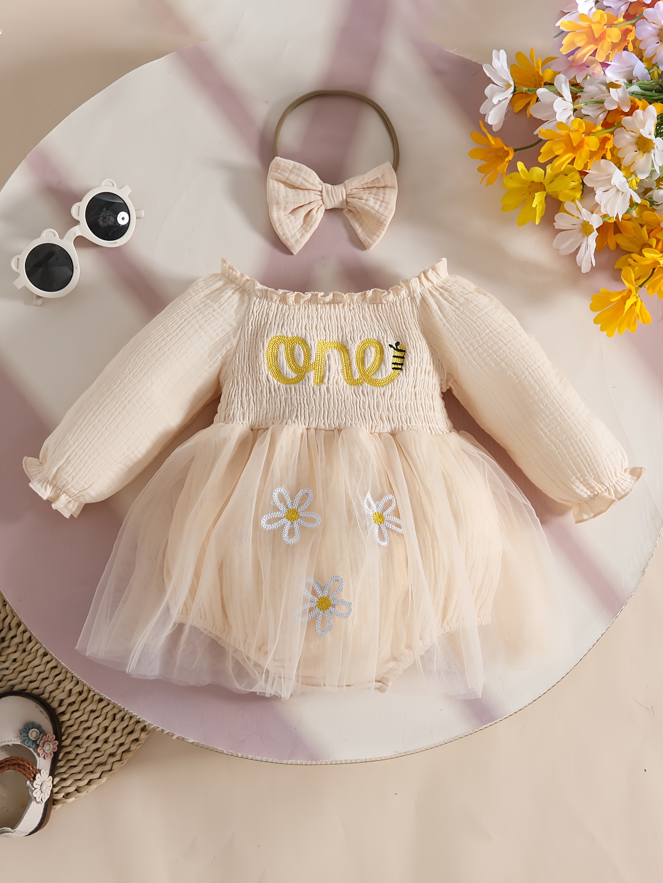 adorable girls one letter embroidered long sleeve dress side - Temu  Australia