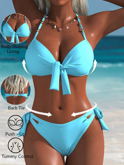 solid color womens bikini swimsuit set