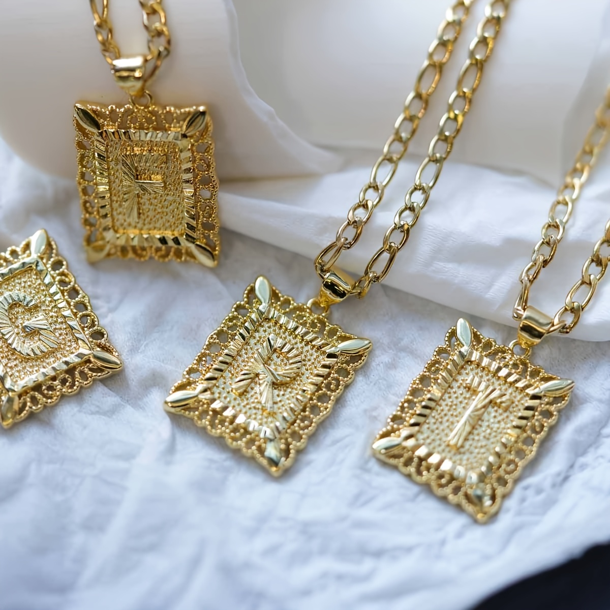 Solid Gold Chain Necklace Gold Initial Square Necklace Solid Gold