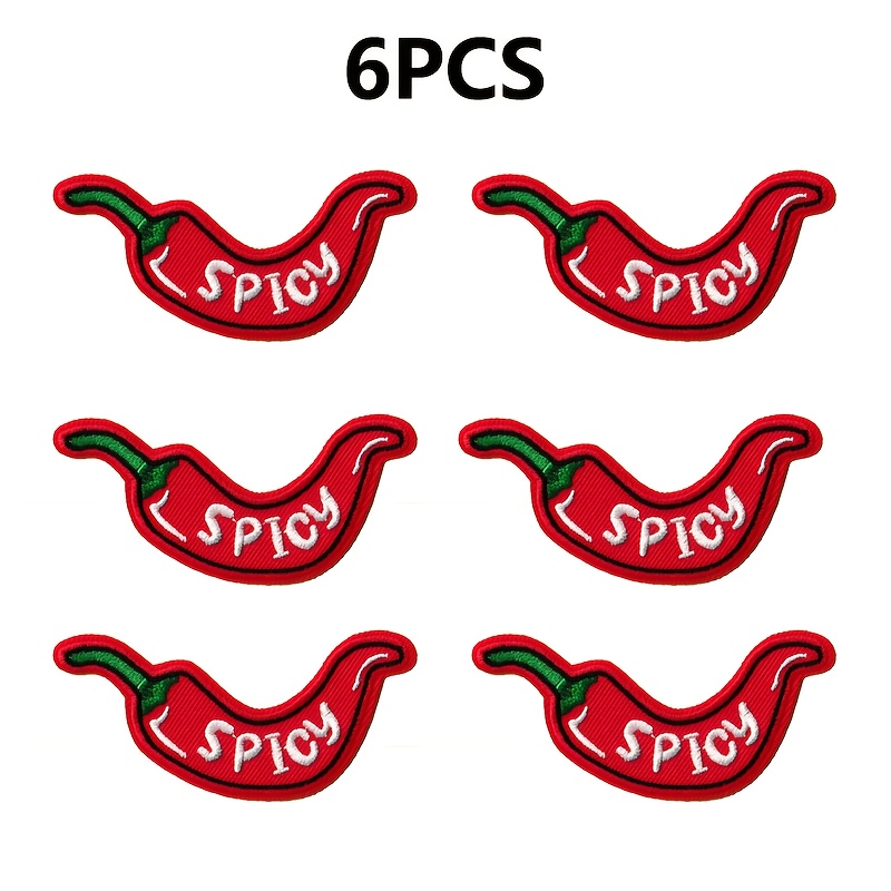 Image of 6pcs Cute Pepper Embroidery Patches With Iron-on Hot Melt Glue Or Hand-sewn Consumable Suitable For Jackets, T-shirts, Bags - Chili Patch For Clothing Decoration, Valentines Day Diy Crafts (6pcs)