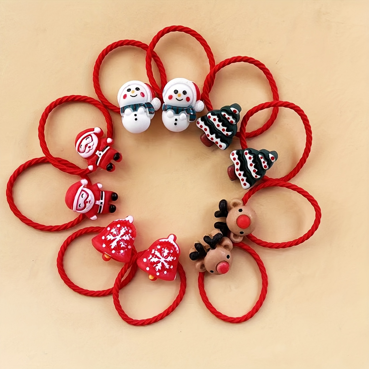 10pcs Of Cute Cartoon Santa Claus Hair Ties - Red, Hair, Suitable For Holiday And New Year Decorations