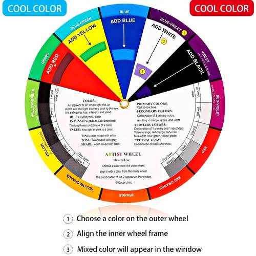 2 pack color wheel mixing guide with 360 rotatable wheel color mixing chart suitable for paint blending makeup tutorials art classes for durable glossy paper for artists teachers