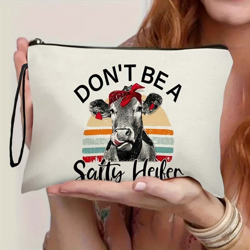 

1pc Cosmetic Bag For Women, Water-resistant, Cow Pattern Design, Travel And Party Accessory
