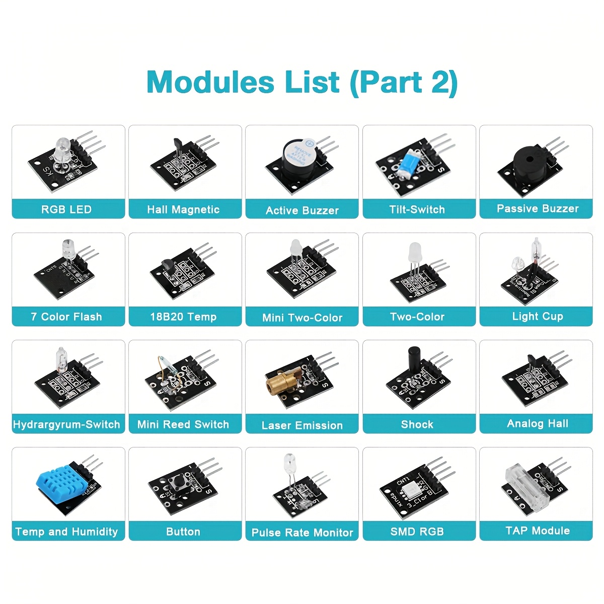 набір стартовий 45 в 1 модулів, 16 видів, для  , краще, ніж 37 в 1 з коробкою, сумісний з a-duino r3/   проектом Опис товару 2