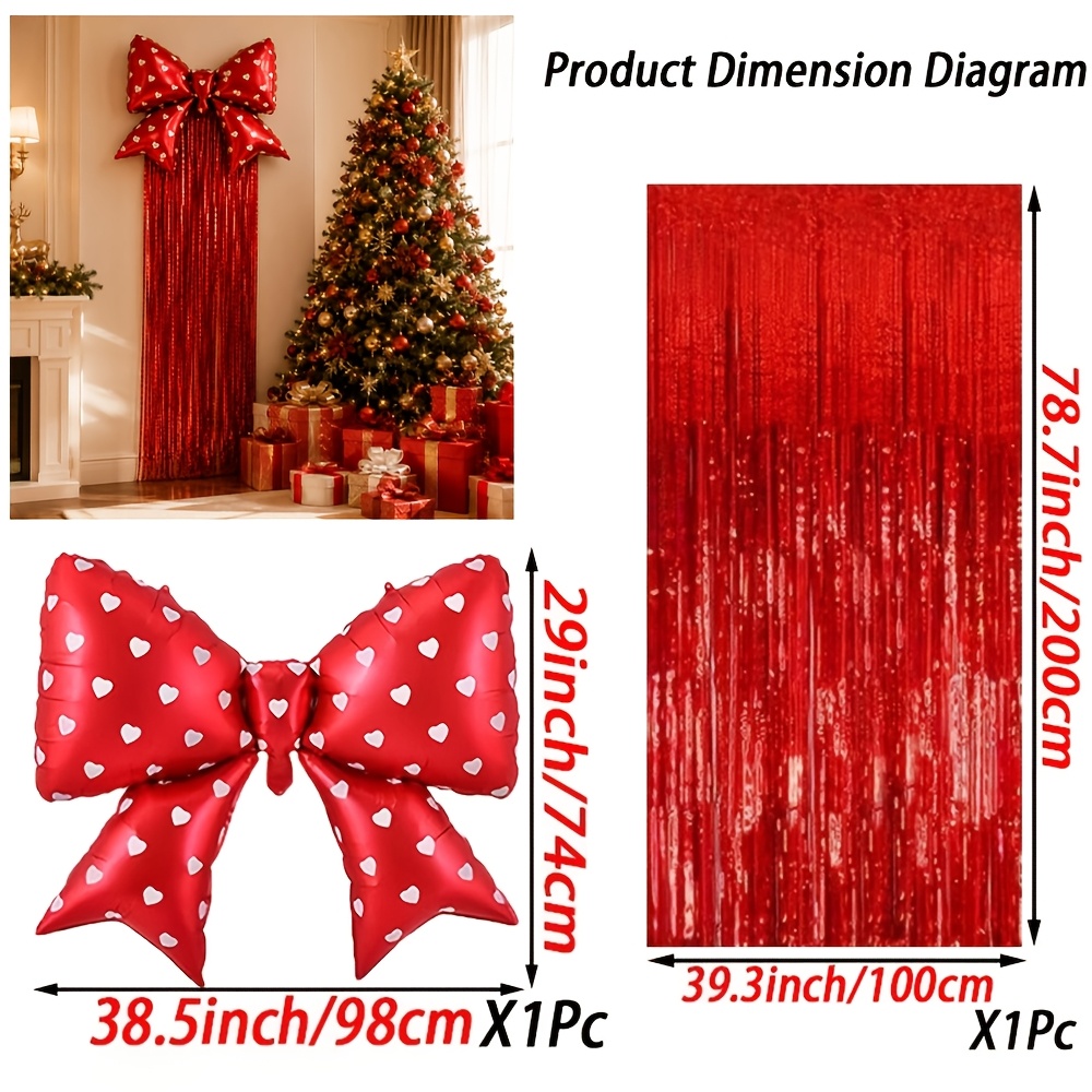 TEMU Set di palloncini natalizi con nastro e nastro di tinsel, 2 pezzi, un palloncino in alluminio a forma di cuore con nastro da 98 2 m di nastro di