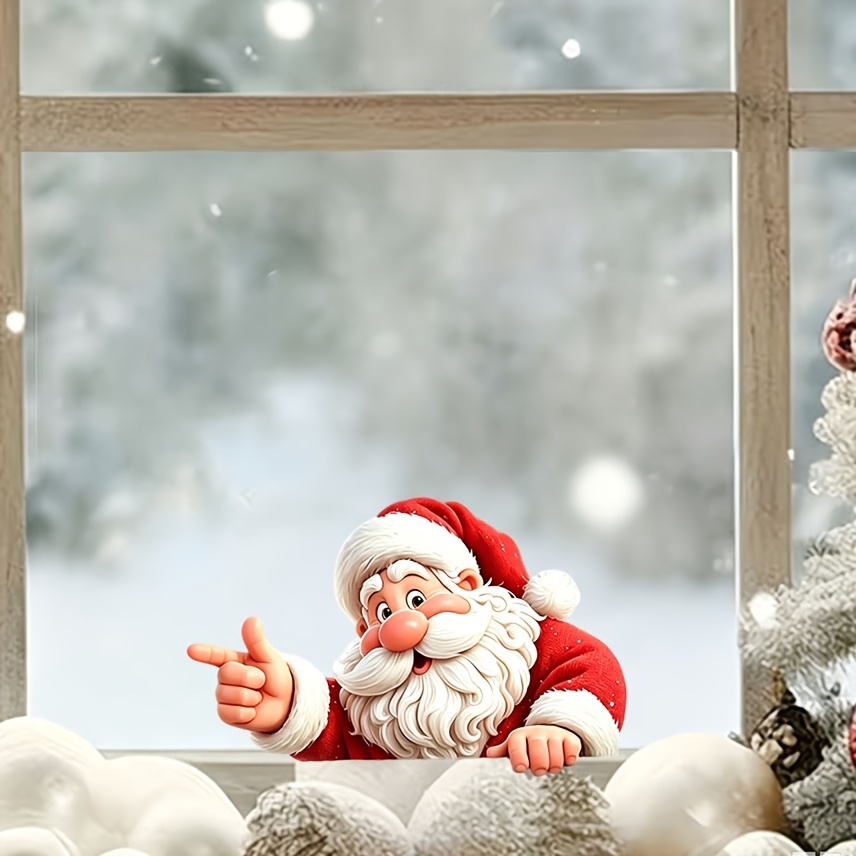 TEMU 1pc Christmas Car Window Sticker, Funny Peeking Santa Claus Decal, Self Adhesive Xmas Decor For Car, Home, Storefront Glass Door, Indoor Outdoor