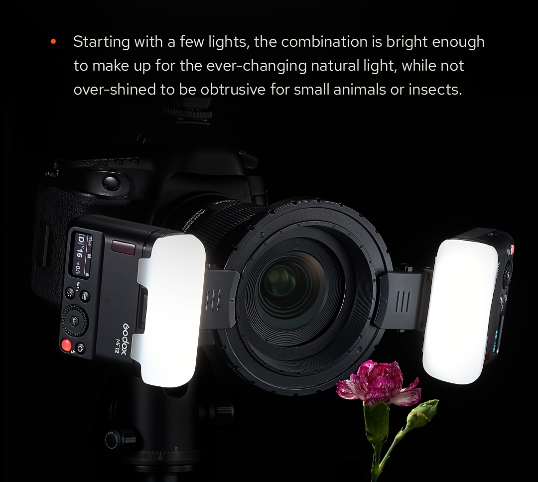 kit flash macro   mf12-  mf12-  a 2 luci ttl 2.4g wireless con batteria ricaricabile integrata,   portatile per fotografia macro di gioielli, cibo, insetti, compatibile con fotocamere dslr  , nikon, sony Dettagli dell'articolo 5