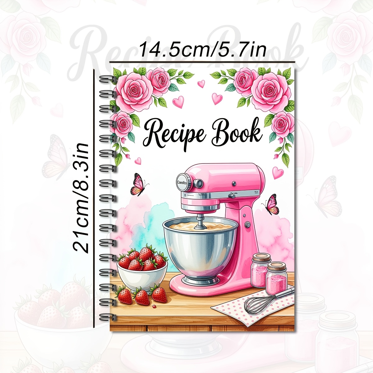1 5 vintage   floral spiral notebook recipe journal with pink mixer cover pattern spiral bound for baking and cooking cute   gift with heart shaped cut out pattern ideal gift for   planner