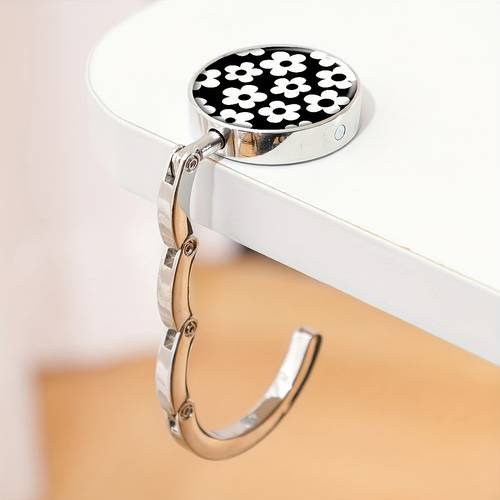 1pc leopard print black and white geometric alloy wallet hook folding handbag hook portable desktop suitable for home and retail use