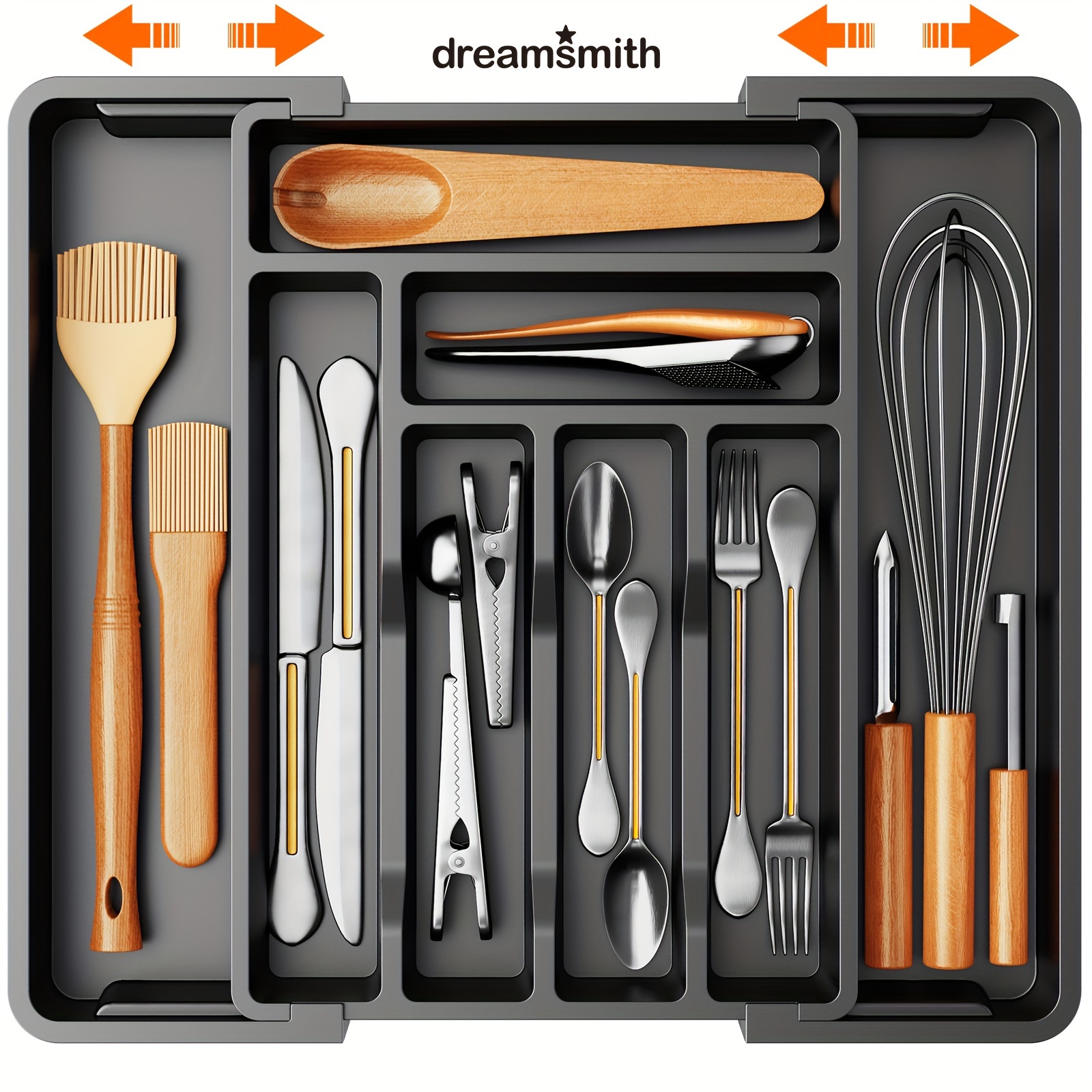 

Dreamsmith Multifunctional Cutlery Tray Holder, Drawer Organizer, Adjustable Tray, Organize Kitchen Silverware, Cutlery, Knives And Spoons With Labels, For , Bedroom Or Living Room Drawers