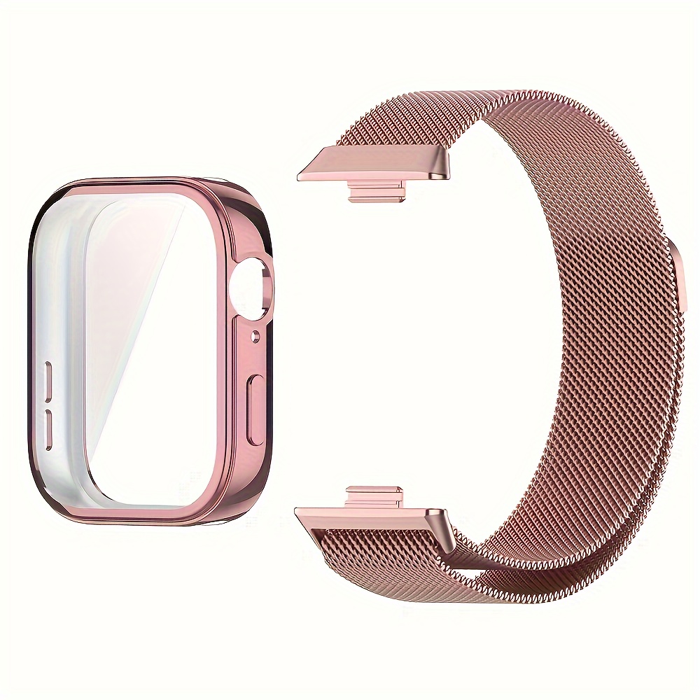 Banda de acero inoxidable y estuche protector compatible con Huawei Watch  Fit Correa de malla ajustable con cierre magnético para smartwatch