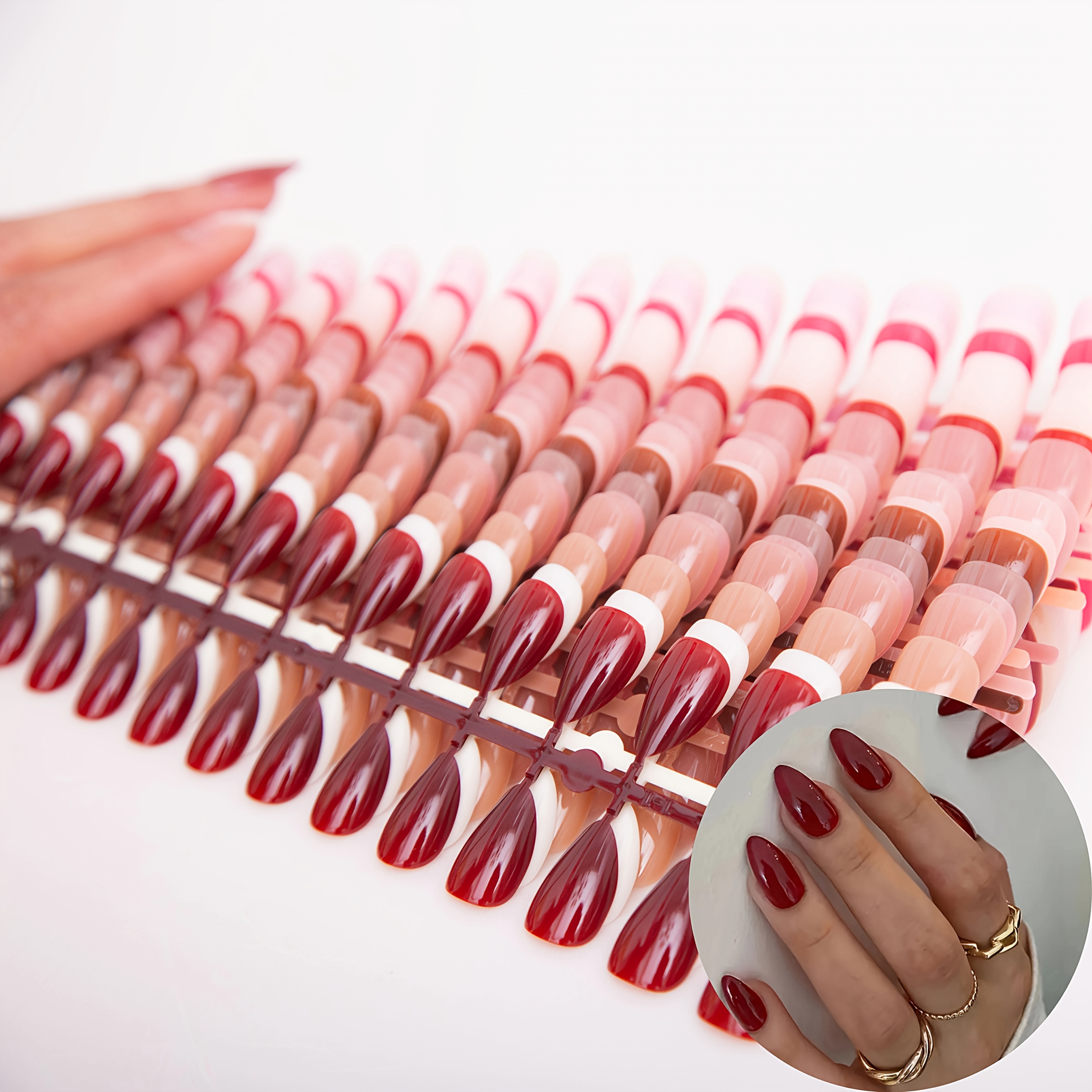 TEMU 150pcs Mixed 5 Colors [same Style Different Colors] Short Almond False Nails Wearable Nails, Random 5 Colors, Glossy Surface, Suitable For Women