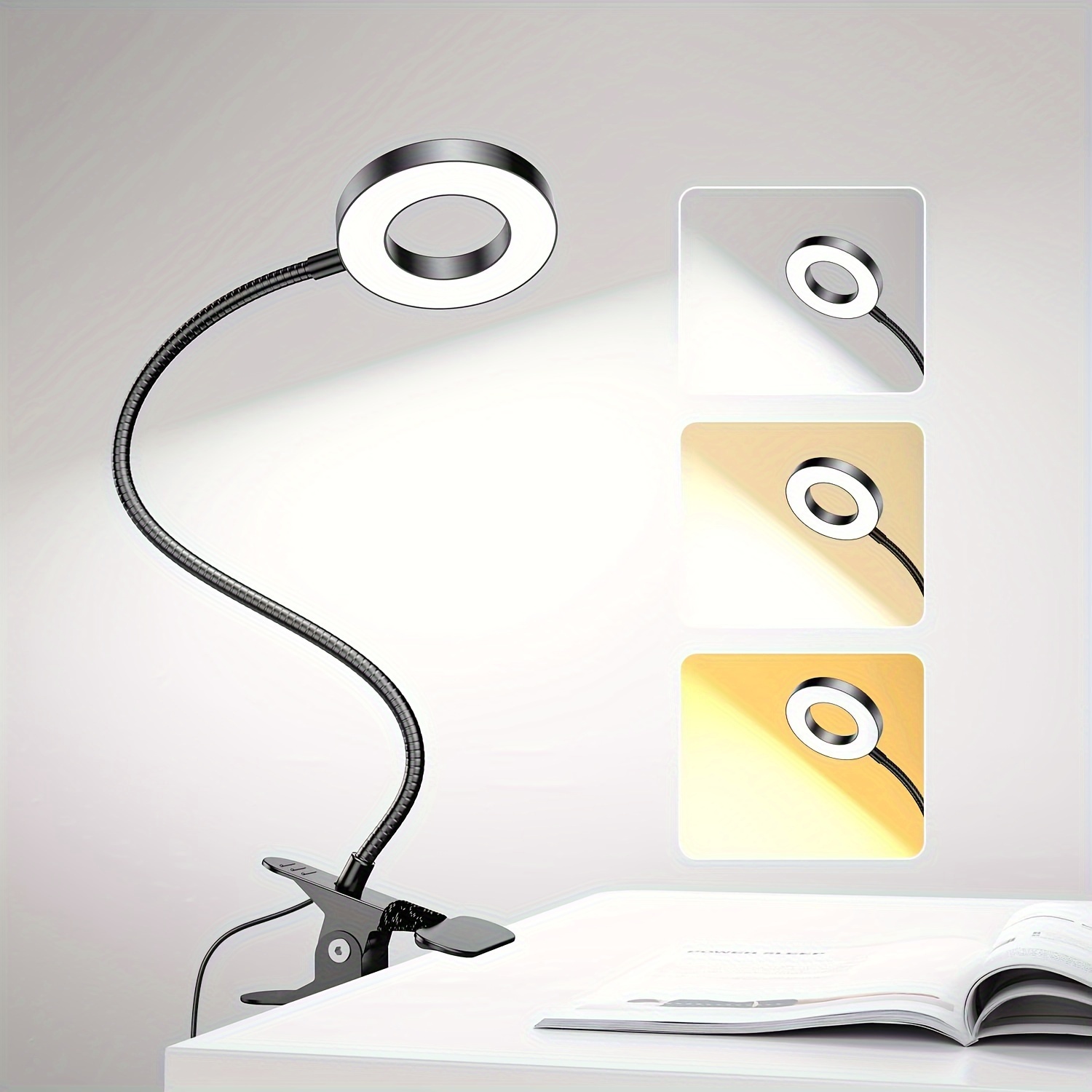 TEMU Clip-on Led Desk Lamp Featuring 3 Color Settings, Ten Brightness Levels, A Flexible Gooseneck, And Eye-friendly Dimming Options, Ideal For Home