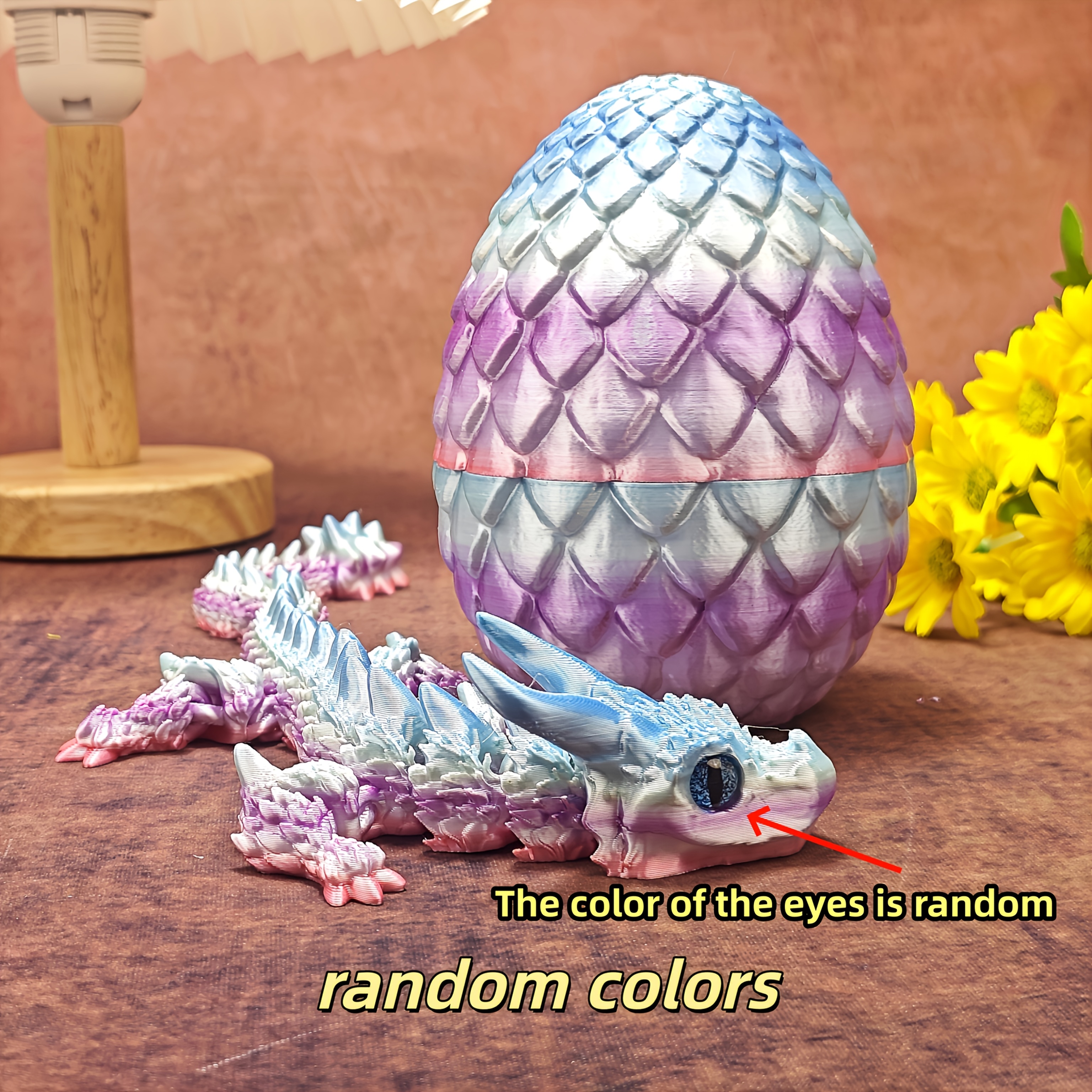 3d Printed 24cm Whimsical Triceratops, Suitable For Halloween Gifts, Bedroom And Office Decor, Random Gradient Dragon And Dragon Egg Ornament