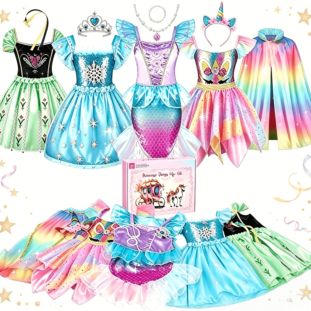 TEMU Princess Dress Up Clothes For Little Girls, Princess Cosplay Costume, Princess Mermaid Costume, Role Play Costume For Girls, Girls' Birthday