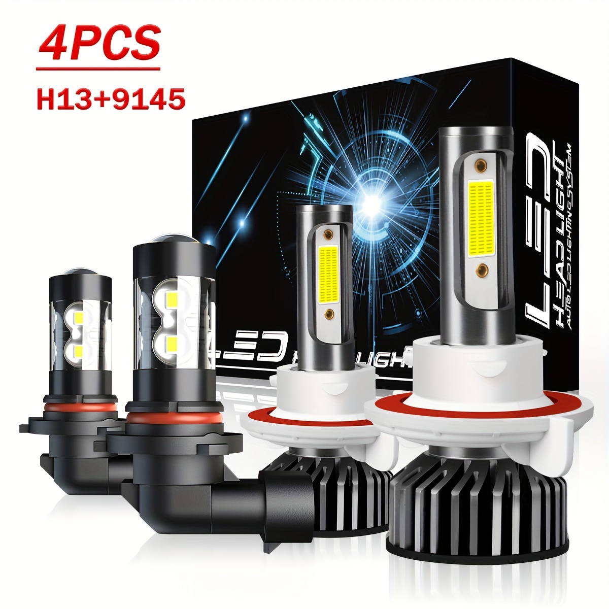 

4pcs For Ford F150 (2004-2014) Led Headlight Bulbs H13/ 9008 Dual Beam + 9145 Led Fog Light Bulbs, 4pcs Led Bulbs