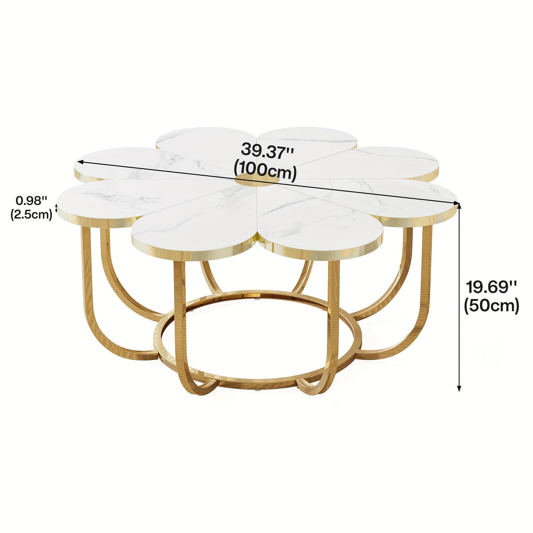 Modern Decorative Table in White And Golden, Shaped Like a Petal, for The Central Area of The Living Room