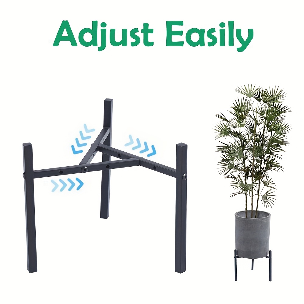 Image of Plant Stand Indoor Adjustable, Metal Modern Plant Stands, Heavy Duty Stable Plant Pot Flower Holder Indoor Outdoor Corner, 11 12 Inch Pots, Black, Garden Container Round Supports Rack For Planter