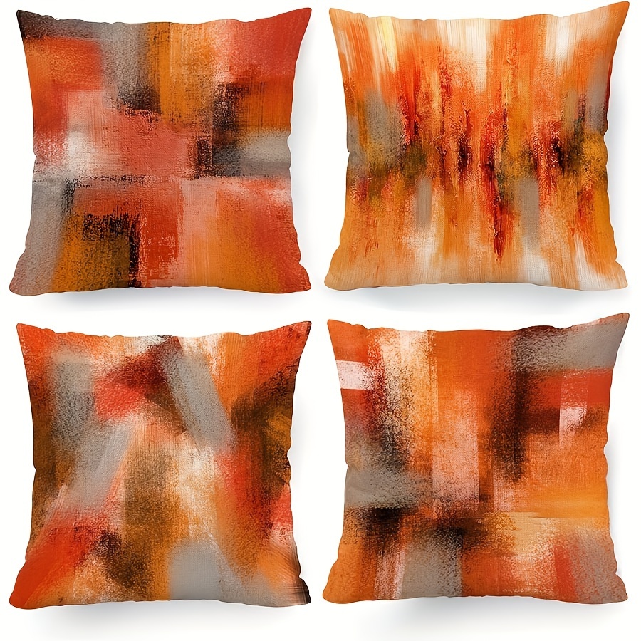 

Contemporary Abstract Hypoallergenic Throw Pillow Covers Set Of 4, Machine Washable Zippered Polyester Decorative Pillow Cases For Living Room Sofa Bed - Abstract Art Design In Burnt Orange And Grey