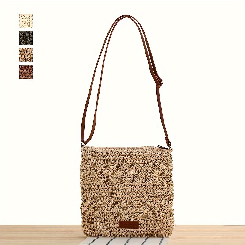 

Sac À Bandoulière Carré Au Design Minimaliste En Paille, Sac Bandoulière Style Bohémien Polyvalent Pour Les Vacances D'été, Sac De Vacances