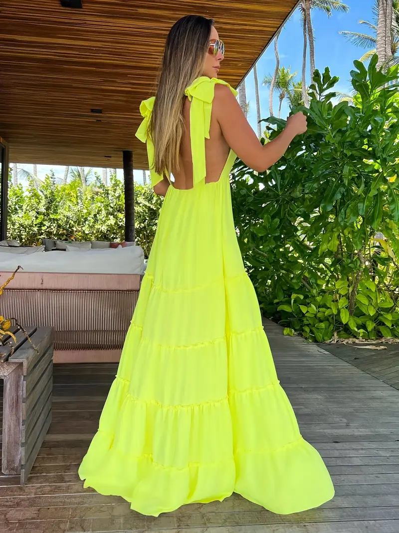 solid v neck layer ruffle maxi dress vacation tie shoulder - Temu Morocco solid v neck layer ruffle maxi dress vacation tie shoulder - Temu Morocco