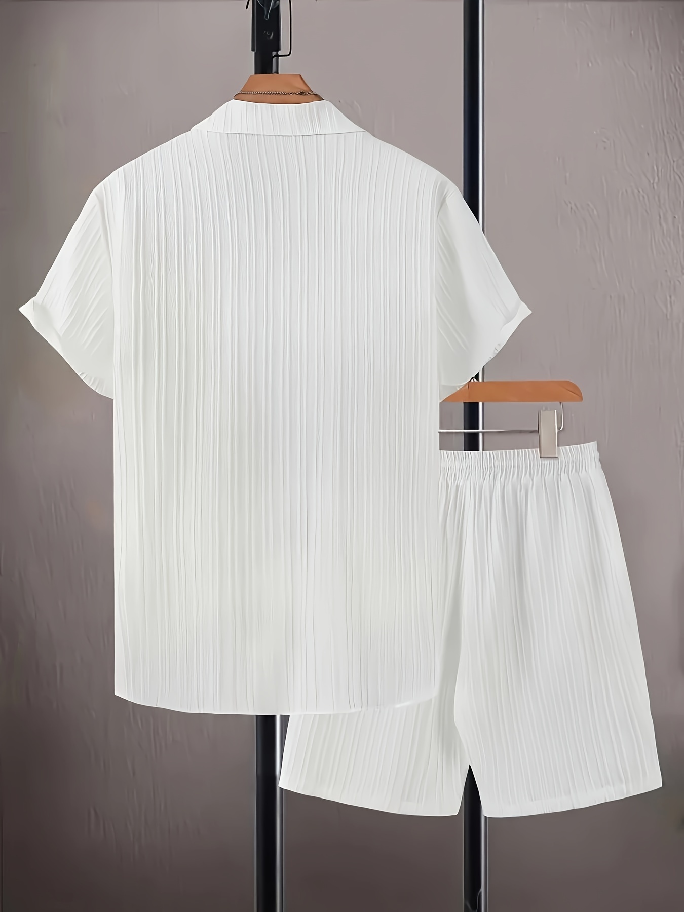 mens casual solid color suit set short sleeve button shirt Temu