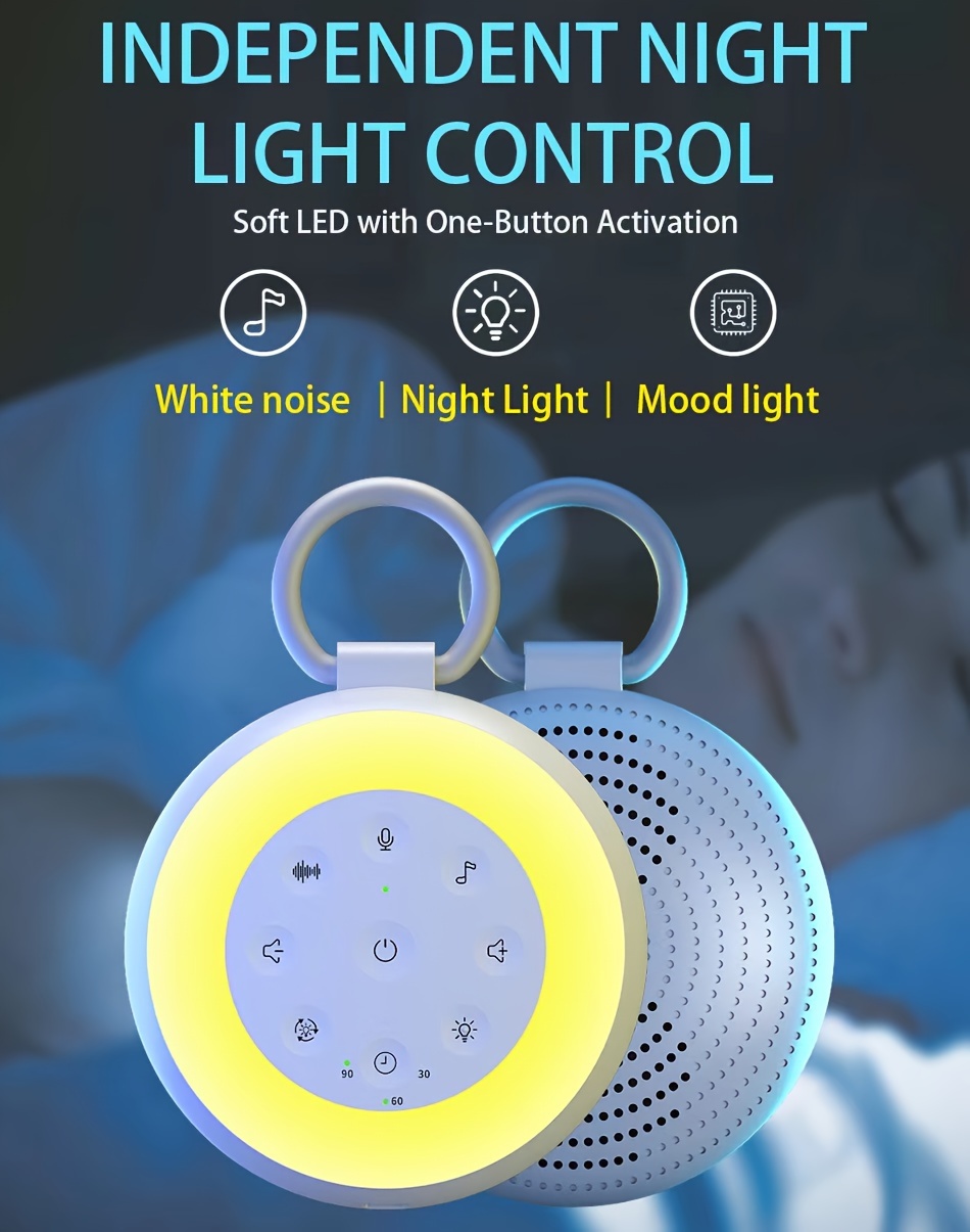 sa18 white noise sound machine with 24   adjustable night light portable travel hook ideal for relaxation and   details 1