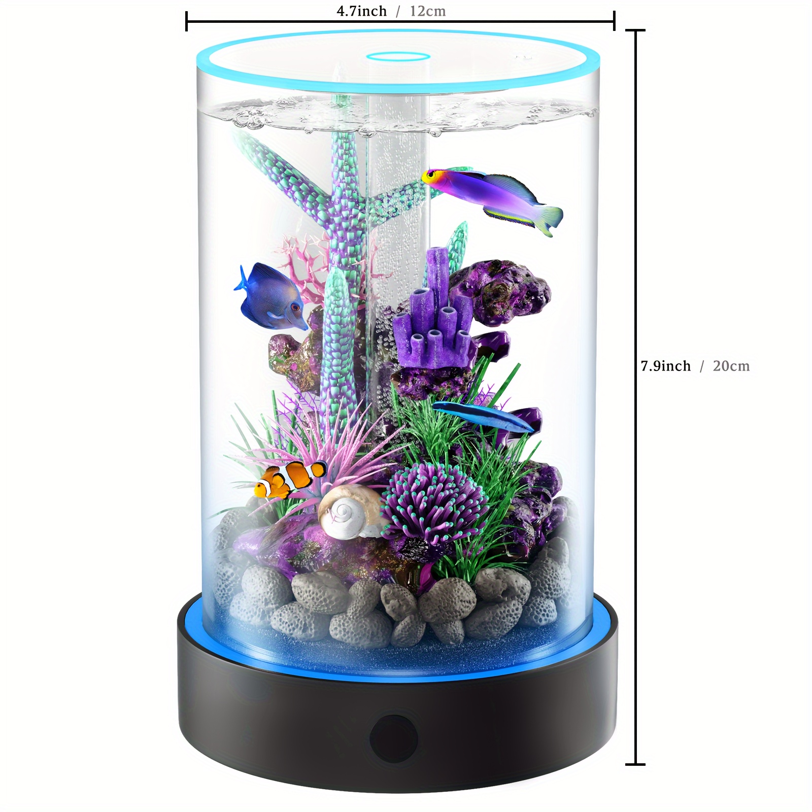 Cylindrical Fish Tank 360 degree Transparent Tank Colorful - Temu Canada