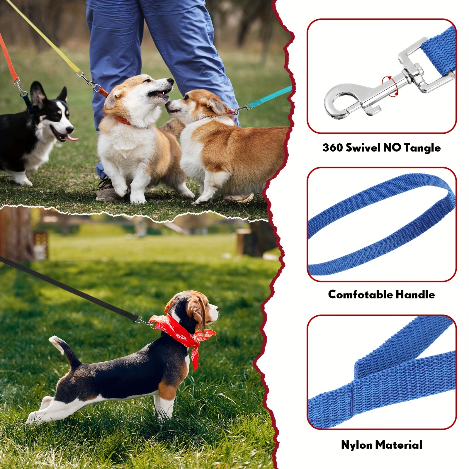 5 Ft Multicolored Nylon Rope Dog Leash - Image 5